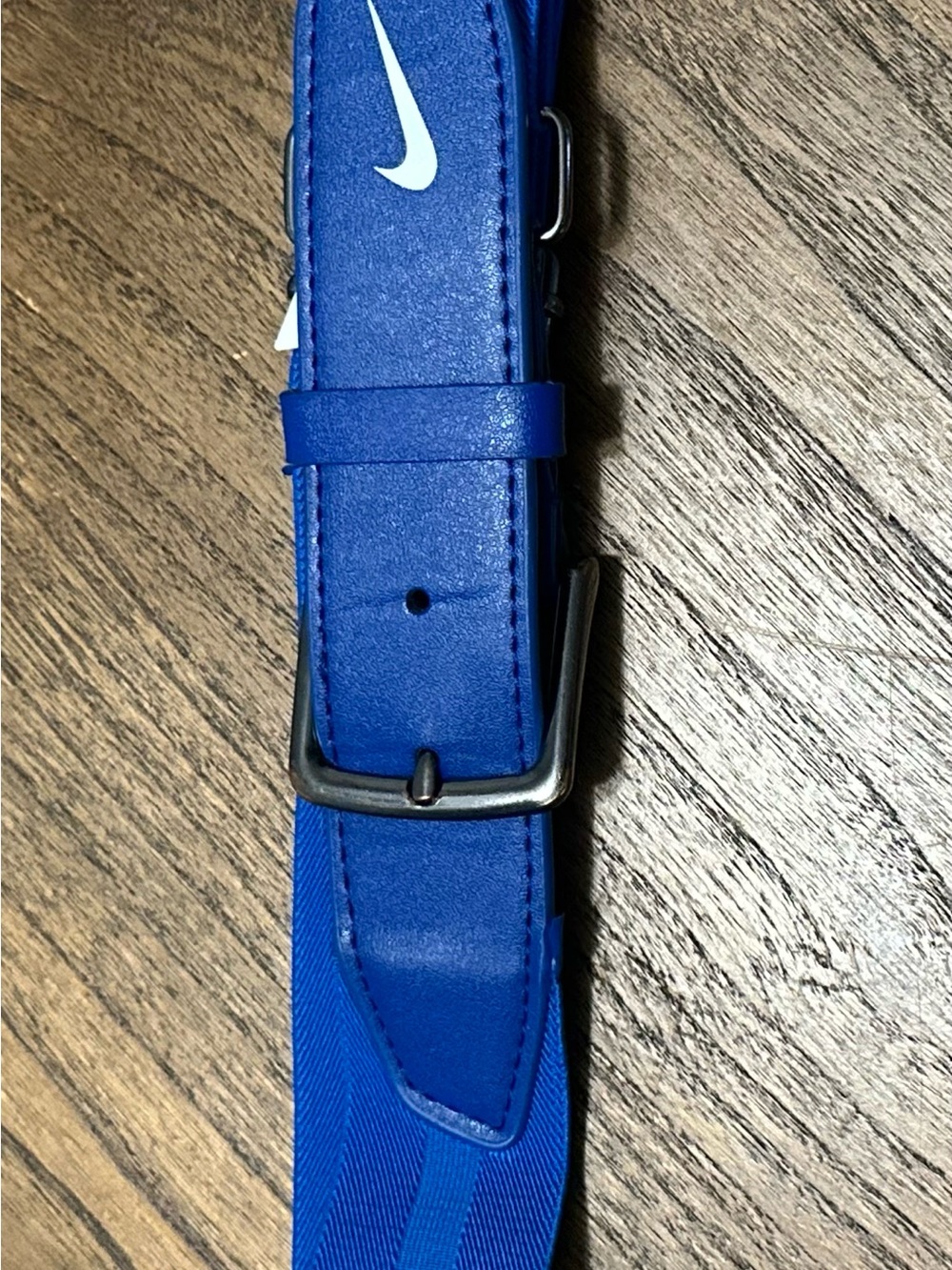 Nike Royal Blue Belt with White Swoosh and Silver Buckle
